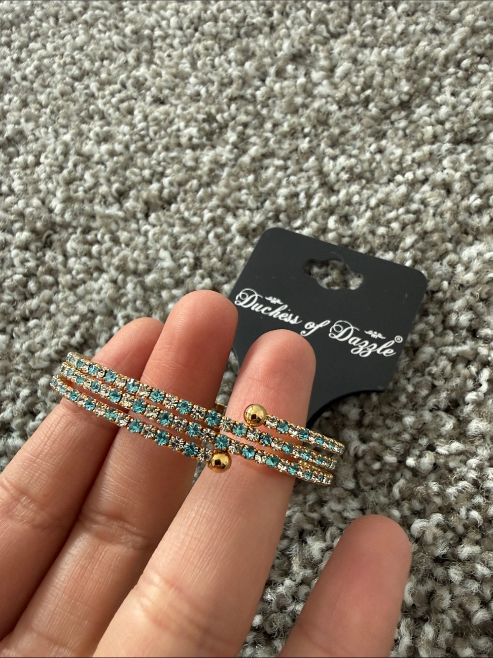 Gold-Tone Aqua Crystal Triple Wrap Bracelet - Picture 3 of 3
